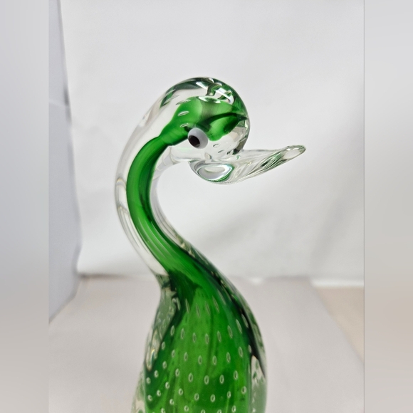 Murano Glass Duck Clear With Green & White Controlled Bubbled Get Quacked Ducky - Picture 9 of 14